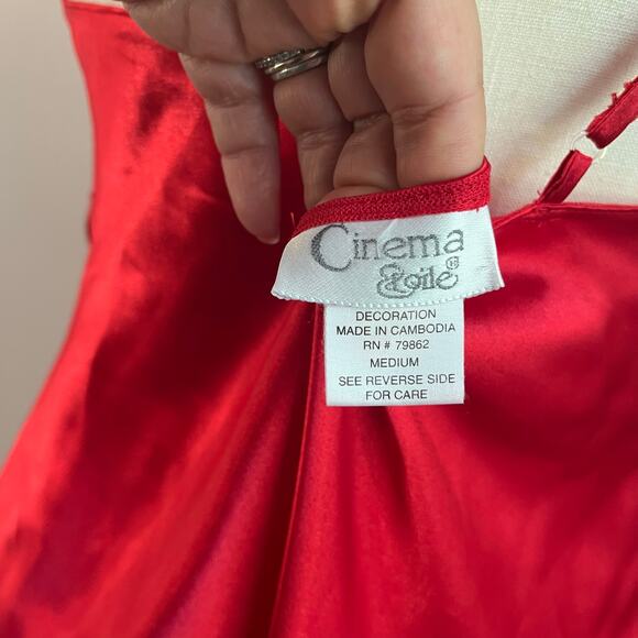 90s Cinema Red Satin Slip Dress Vintage Lingerie Mini Dress Y2K Satin Sz M - Picture 5 of 7